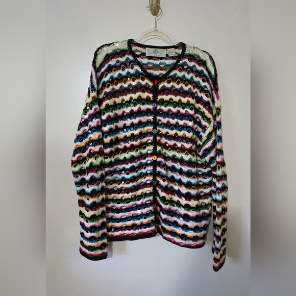 Design Options Philip & Jane Rainbow Cardigan Stripes Sequins Festival Colorful - Picture 1 of 9